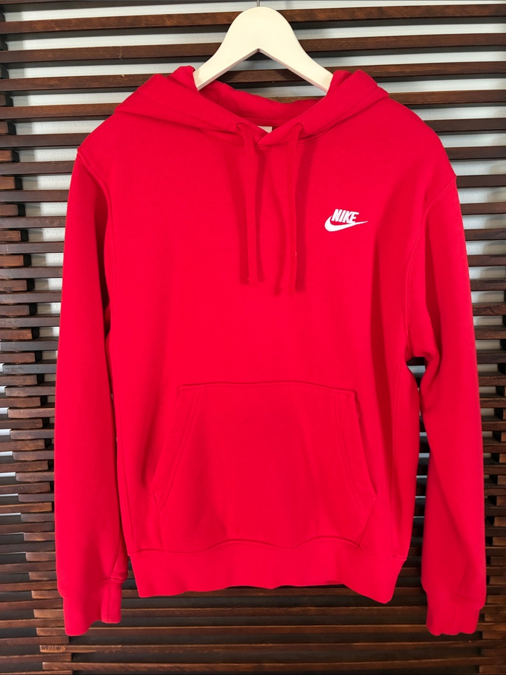 Nike Men's Bright Red Pullover Hoodie with White Logo